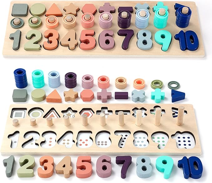 GeroCrew Toddler Montessori Toys Teaches Number, Counting, Math, Stacking Fun Preschool Learning Activates for Boy and Girl | Year Old Boy Gifts and Beyond! (Macaron) by GeroCrew