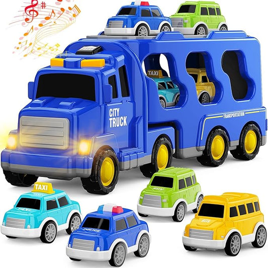 Toddlers City Truck Toys for Kids 3-9 Year Old，5 in 1 Friction Power Vehicle Car for 3 4 5 6 7 Years Old Boys Girls，Carrier Truck Transport Toys for Christmas and Birthday Gifts
