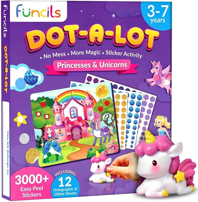 Dot Art Activity - Unicorn & Princess Sticker Kit, Toys for 3 Year Old Girl by Funcils