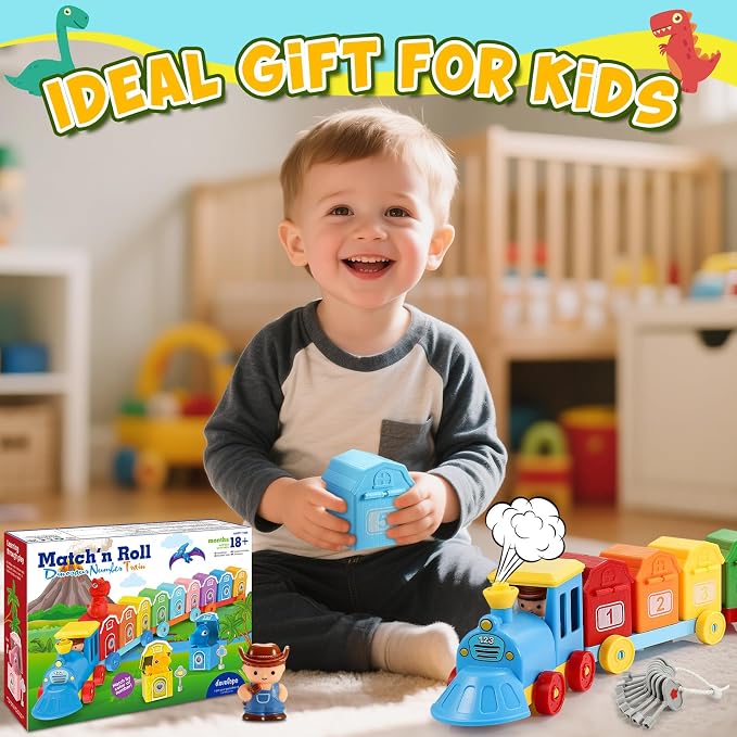 Toddler Montessori Learning Toys for 2 3 4 5 Year Old Boys, Kids Dinosaur Train Matching Toys with Locks & Keys | Counting & Sorting Trains Set, Preschool Toy Boy Girls Birthday Gifts Ages 2-4 3-5 - Image 7