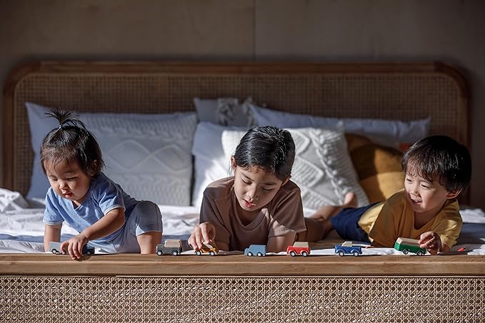 PlanToys® Car Set Wooden Montessori Vehicle Set | Early Movement, Imagination and Practical Life Exploration | Eco Friendly Car Set for Indoor and Outdoor Play