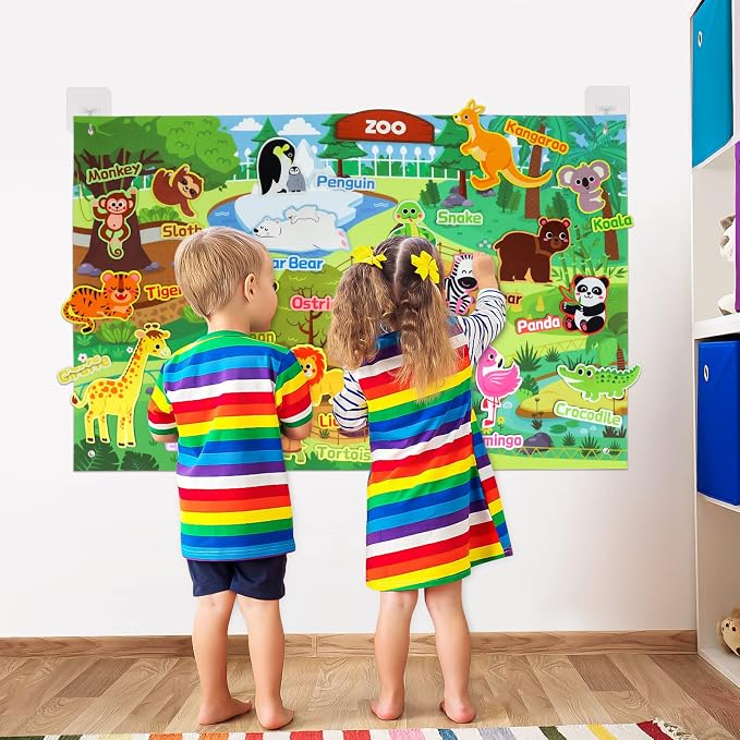 Taika 43x28 inch Zoo Animals Felt Story Board Set, 41Pcs Jungle Animals Toys, Thicker Flannel Board, Preschool Learning Toy, Interactive Storytelling Teaching Play Activity Kits - Image 5