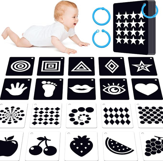 50PCS High Contrast Baby Flashcards, 100 Pages Black & White Visual Stimulus Flash Cards, Brain Development Cards Set Montessori Sensory Toys for Infants Newborn Boy Girl Baby Tummy Time (0-3 Months) by SpriteGru