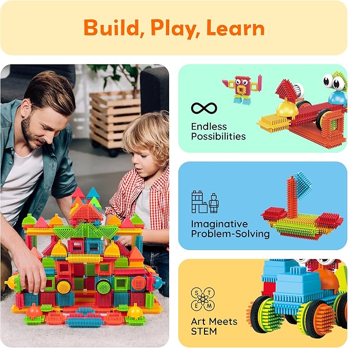 PicassoTiles 240 Piece Hedgehog Bristle Blocks 3D STEM Building Toy Ages 3+ - Image 4