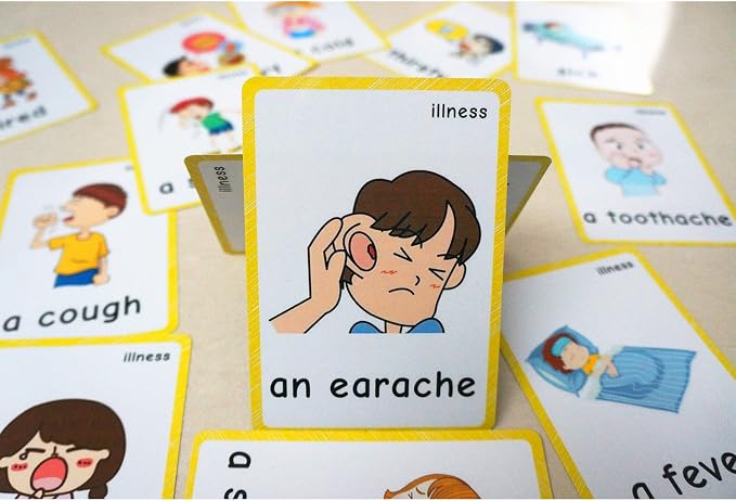 SANTSUN 14 Illness & Disease Expression English Flash Cards, Study Cards (4.72 x 3.54 Inch) with 1 Ring, Pocket Laminated Flashcards for Ages Pre-K & K - Image 3