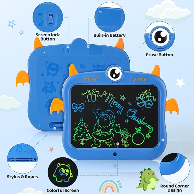 LCD Writing Tablet for Kids, 8.5 inch Doodle Board Drawing Pad, Little Monster Toys for Kids, Travel Toys for 3 4 5 6 7 8 Year Old Boys Girls Birthday Christmas Gifts (Blue)