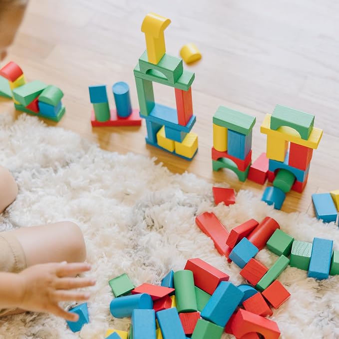 Melissa & Doug Wooden Building Blocks, 100-Piece Set of Sorting & Stacking Toys in 4 Colors and 9 Shapes, Classic Toddler Toys for Girls & Boys Ages 2+ - FSC Certified - Image 6