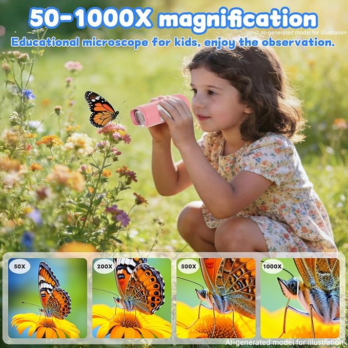 1000X Handheld Microscope for Kids: Pocket Digital Microscope with 2.0''IPS Screen&Photo/Video - Portable Edu Science Kits for Girls Boys - STEM Toys Birthday Gifts Ages 3-6 6-12(Pink) - Image 3