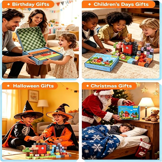 208PCS Magnetic Building Blocks Set for Kids Ages 3-8, 0.8in Magnetic Cubes STEM Construction Toy, 3D Magnet Building Blocks for Boys Girls, Birthday - Image 7