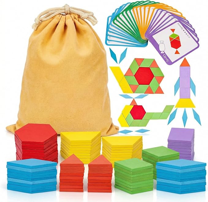 LovesTown 209 PCS Shapes Wooden Pattern Blocks for Kids by Lovestown
