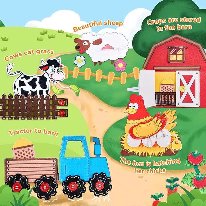 JoyCat Farm Busy Book for Toddlers 3 Year Old, Montessori Quiet Book - Image 5