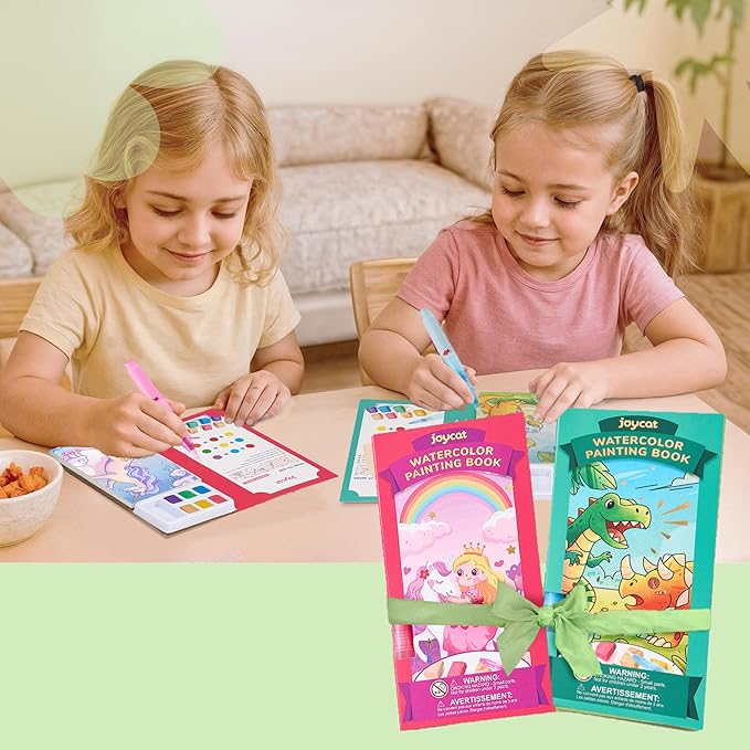 JoyCat 2 Pack Pocket Paint with Water Coloring Books for Kids, Art & Craft Activity Toy Set, Creative Travel & Home Painting Kit, Gifts for Girls & Boys Ages 3-8 (Magical Pony & Dinosaurs)