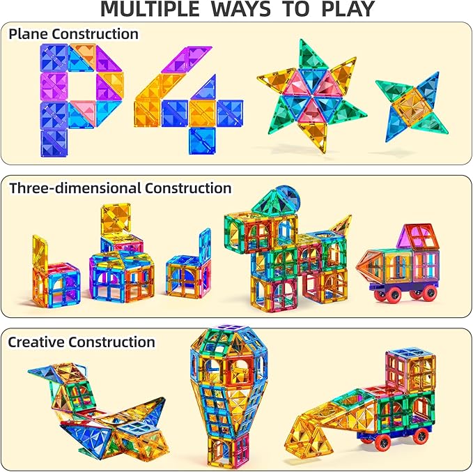 TEMI Magnet Tiles, 80 PCS Magnetism Building Toy Set, Learning and Education Toys for Ages 3 4 5 6 7 8+ Year Old Toddler Kids Boys and Girls