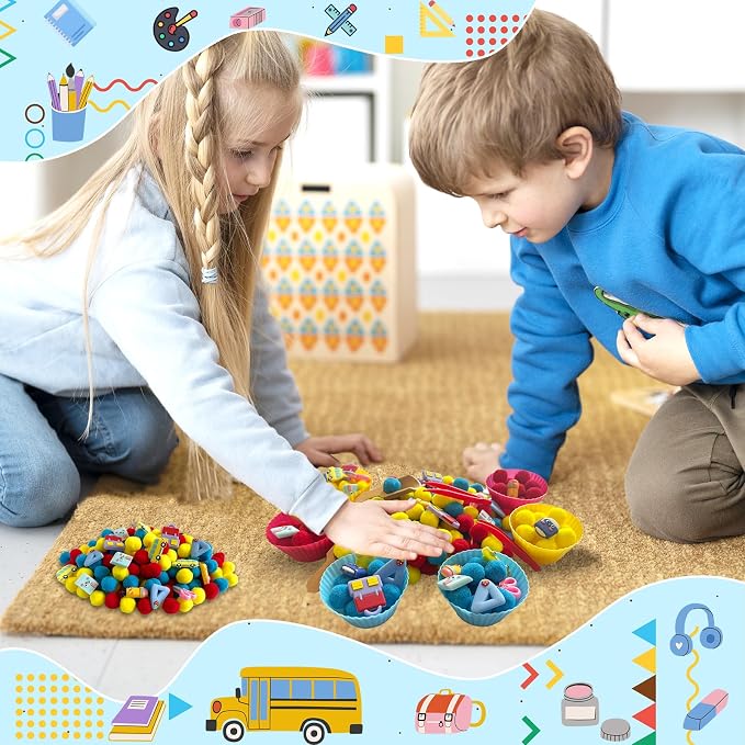 154Pcs Back to School Sensory Bin Filler Fine Motor Toys Stationery Sensory Bin Items Counting Sorting Toy for Preschool Education Activities Include Pom Poms Pen Scissors Notebooks Cup - Image 5