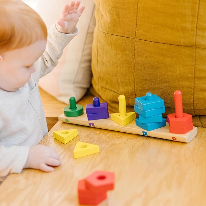 Melissa & Doug Stack and Sort Board - Wooden Educational Toy With 15 Solid Wood Pieces - Image 8