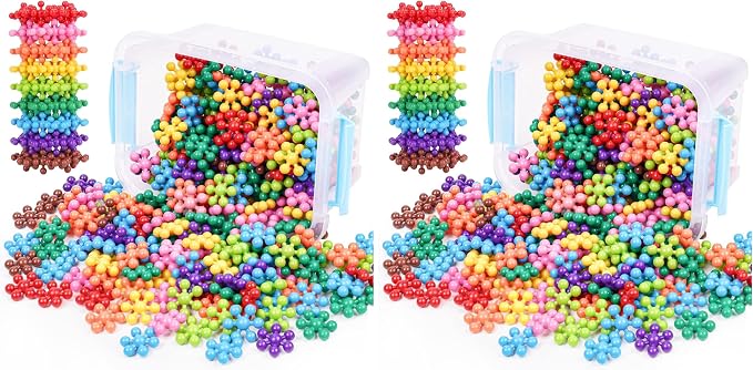 Building Blocks Educational Toy - 300PCS Snowflake Stem Construction Set for Kids 3+, Safe Non-Toxic Storage Case, Learning Gifts for Boys Girls, Multi-Color (Pack of 2) by NiToy