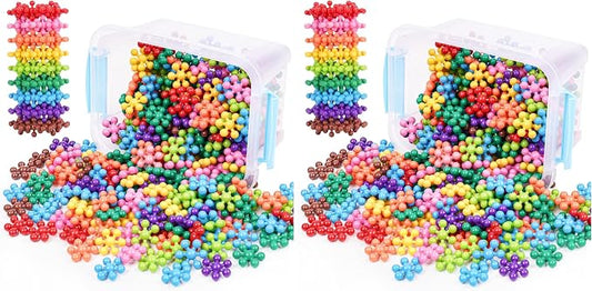 Building Blocks Educational Toy - 300PCS Snowflake Stem Construction Set for Kids 3+, Safe Non-Toxic Storage Case, Learning Gifts for Boys Girls, Multi-Color (Pack of 2) by NiToy