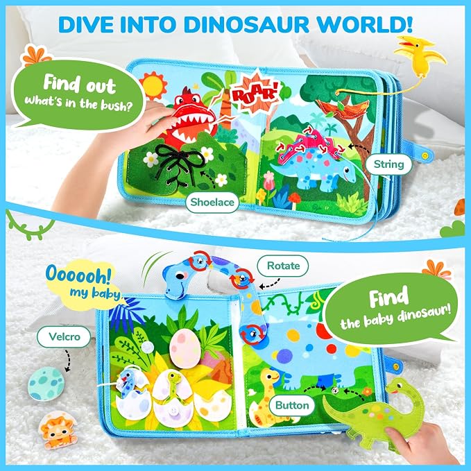 JoyCat Dinosaur Busy Book for Toddlers 3, Montessori Quiet Activity Toy - Image 2