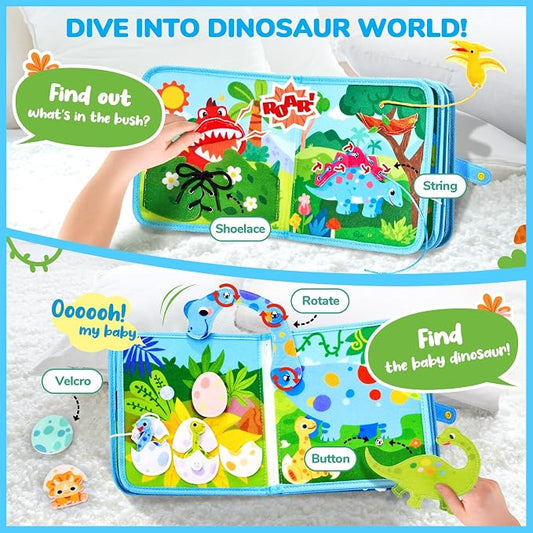 JoyCat Dinosaur Busy Book for Toddlers 3, Montessori Quiet Activity Toy - Image 2