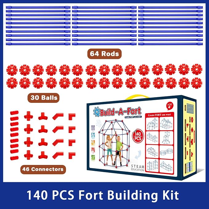 V-Opitos Fort Building Kits for Kids, 140 PCS STEM Construction Toys, Christmas, Birthday Gifts for 4, 5, 6, 7, 8, 9, 10, 11, 12 Years Old Boys & Girls, Indoor & Outdoor Play Tent Activity - Image 4