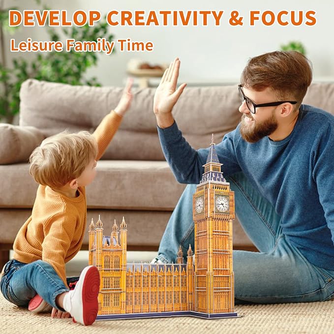 3D Puzzles for Adults & Kids, London Big Ben City Architecture Building Model Kit, 3-D Puzzle DIY Craft Kits STEM Educational Family Assembly Toys Gifts for Boys Girls 10-12-14 Home Decor, 190 Pieces - Image 3