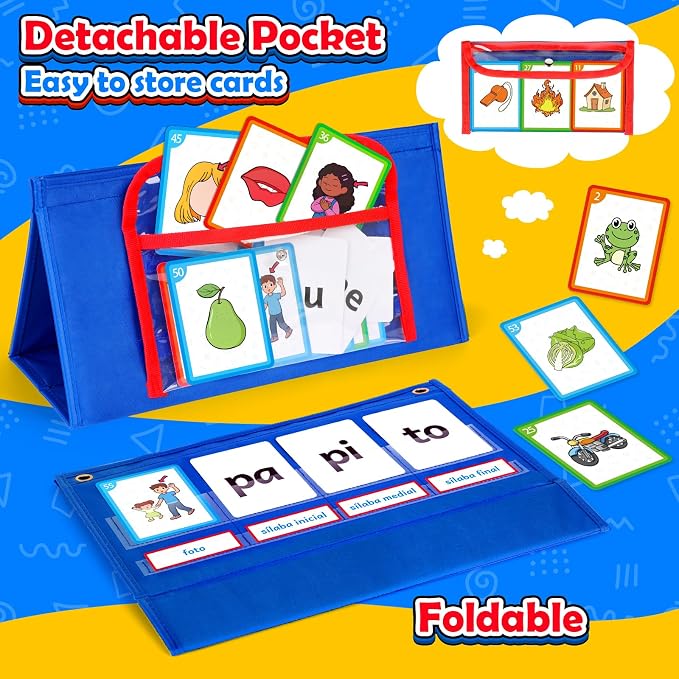 Spanish Learning Word Building Pocket Chart for Kids, Spanish Vocabulary Games Toddler Flash Cards Sight Words Flashcards Languages Spelling Reading Phonics Games for Kindergarten Preschool - Image 2