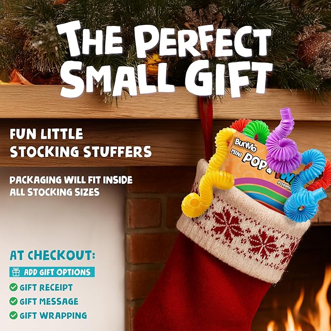 BUNMO Stocking Stuffers for Kids - Pop Tubes - Sensory Toys - Toddler Toys - Imaginative Play & Stimulating Creative Learning - Stocking Stuffers for Toddlers - 8 Pack Small