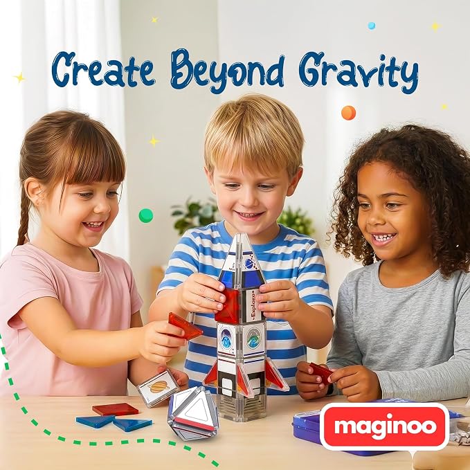 42PCS Mini Magnetic Tiles Space Rocket Toys, STEM Building Blocks Set - Image 7