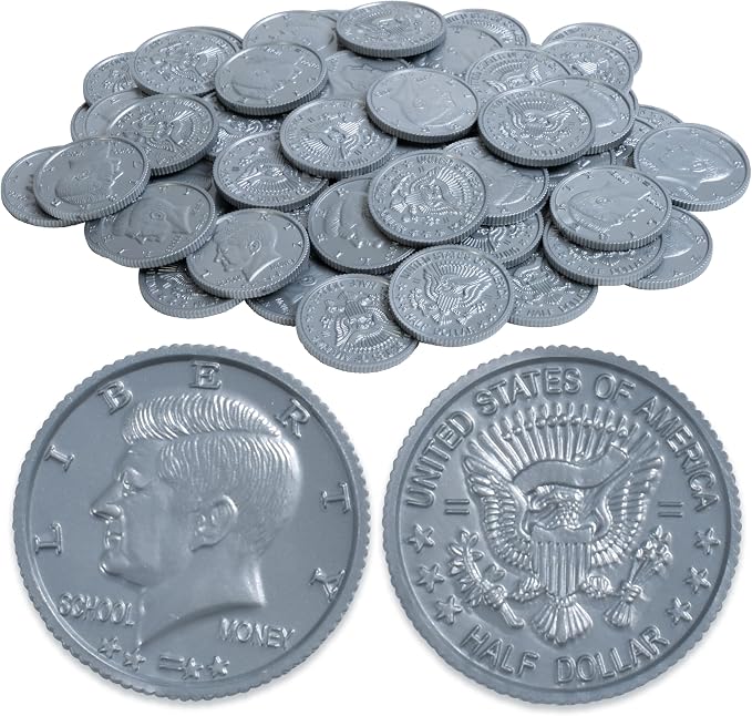 Learning Advantage Play Coins, Half-Dollars, Set of 50 Plastic Coins by LEARNINGADVANTAGE