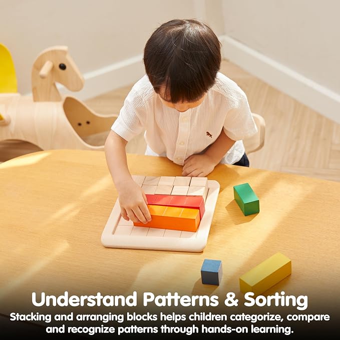 PlanToys® Wooden Colored Building Blocks Montessori Math Kids Learning Toy - Image 5