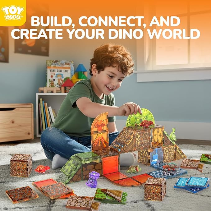 TOY Life Dinosaur Magnetic Tiles, 79-Piece Lava STEM Set, Ages 3-8 - Image 2