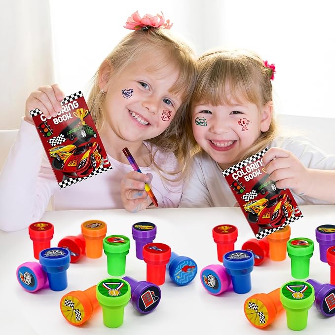 Cinrobiye 24 Pcs Race Car Stampers Party Favor Set, Cute Racing Car Stamps for Kids Birthday Party, Classroom Rewards, Carnival Prizes, Goody Bag Fillers, Racing Themed Party Supplies - Image 6