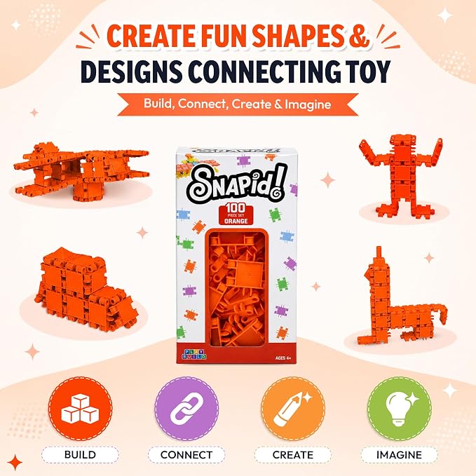 100 Piece Orange Snap Connecting Building Toy Set for Kids - Image 2