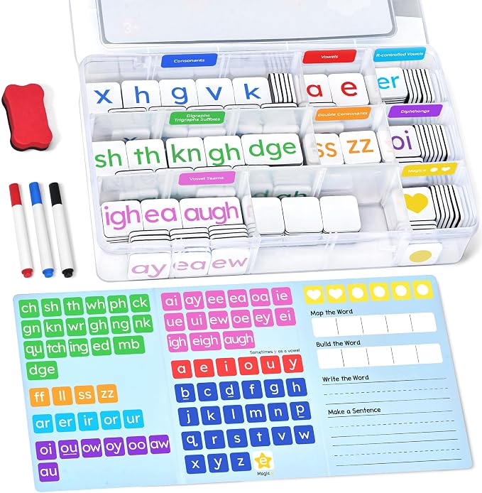 JoyCat 265 Phonics Magnetic Letter Tiles, ABC Word Building Kit with Folder by JOYCAT