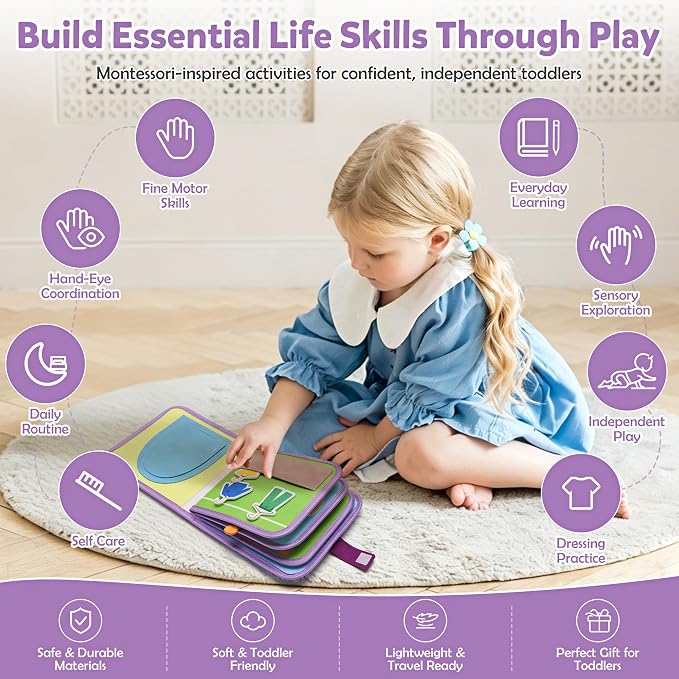 Busy Book for Toddlers 1-3,Montessori Daily Life Felt Activity Book - Image 5