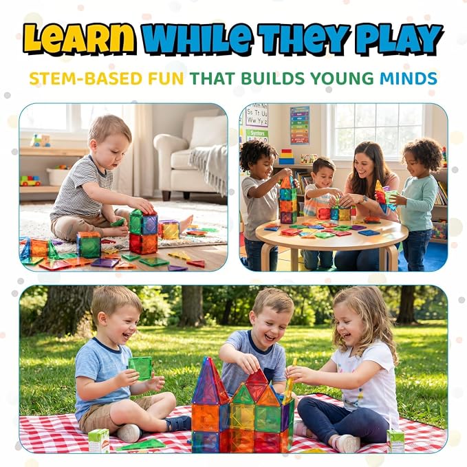 IMAGINATION Magnetic Tiles 60 Piece Set for Kids Ages 3–12, Large 3-Inch STEM Building Blocks, Montessori Educational Toy for Boys and Girls - Image 6