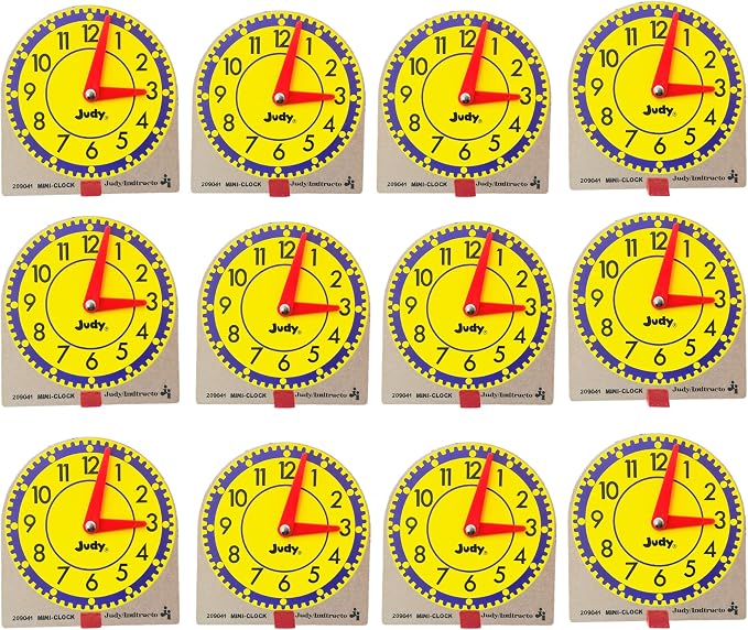 Judy Carson Dellosa 12 Mini Judy Clocks Set, 4" x 4" Learning Clock for Kids Ages 4-8, Kids Analog Clock for Teaching Time, Teaching Time Activity Set for Schools, Homeschool and Daycare by CarsonDellosaEducation