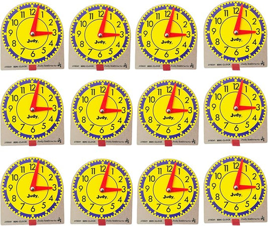 Judy Carson Dellosa 12 Mini Judy Clocks Set, 4" x 4" Learning Clock for Kids Ages 4-8, Kids Analog Clock for Teaching Time, Teaching Time Activity Set for Schools, Homeschool and Daycare by CarsonDellosaEducation