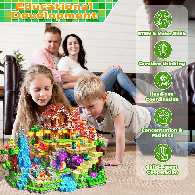 400PCS Magnetic Blocks with Light-Up Blocks - Magnetic Building Blocks Playset, Magnetic Stacking Cube Toys, STEM Sensory Montessori Learning Toys, Birthday Gifts for Kids Boys and Girls Age 3+ - Image 6