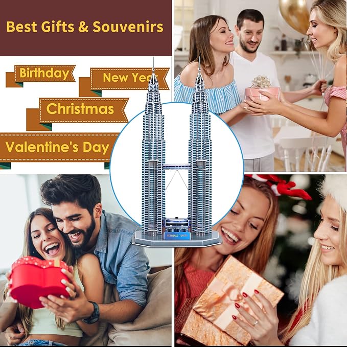 3D Puzzles for Adults & Kids, Petronas Twin Towers City Architecture Building Model Kit, 3-D Jigsaw Puzzles DIY STEM Desk Toys Christmas Birthday Gift for Hobbyist Teens Boys Girls 10-12-14, 130 PCS - Image 7