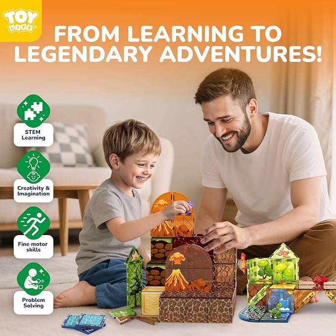 TOY Life Dinosaur Magnetic Tiles, 79-Piece Lava STEM Set, Ages 3-8 - Image 6