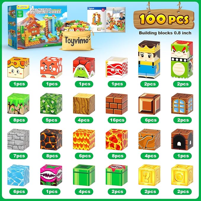 100PCS Magnetic Blocks Magnetic Building Blocks Sensory Toys for Kids Ages 3-5 6-8 8-12 Kids Game Toys for 3+ Year Old Boys & Girls, Mine Magnet World Craft 3 4 5 6 7 8 9 Year Old Boy Birthday Gift - Image 7