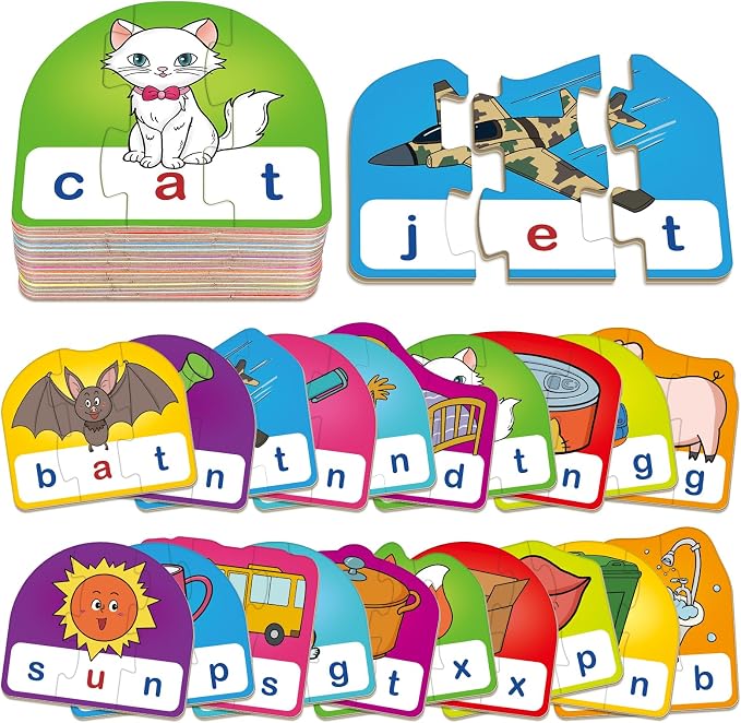 CVC Puzzle Cards for Kids,CVC Word Games,Toddler Speech Therapy Toys,3 Alphabet Letter Word Puzzles,Learning Reading Spelling Games,Preschool Kindergarten Classroom Must Haves by Unknown