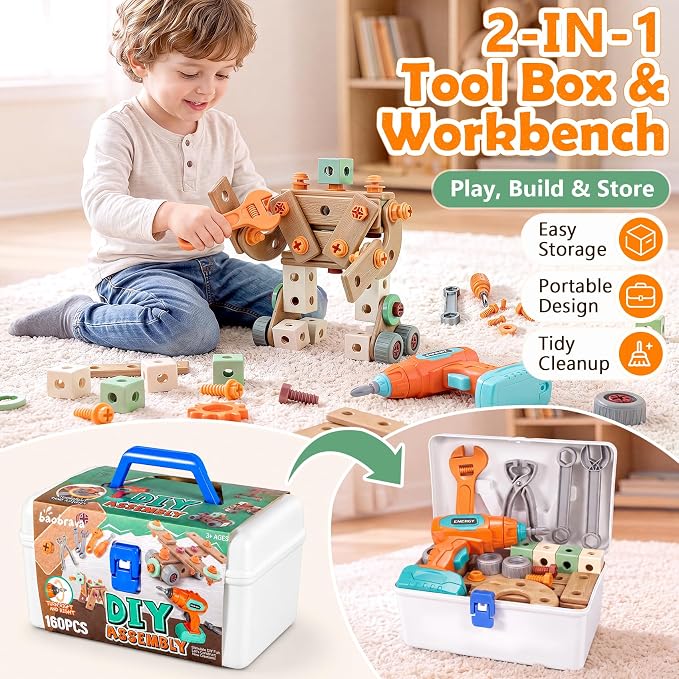 Kids Tool Set with Drill & Toolbox, 160PCS STEM Construction Building Toys - Image 3