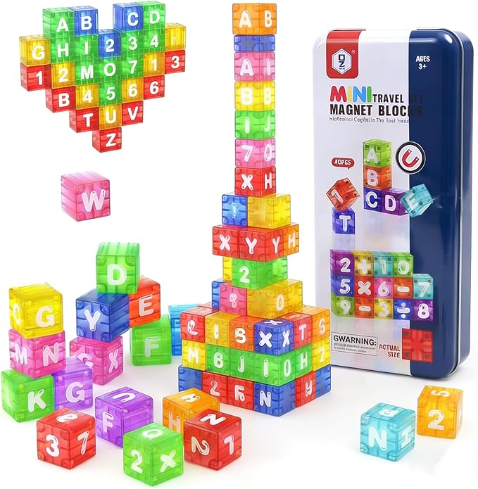 Magnetic Alphabet Blocks Letters Numbers 40pcs Travel STEM Kids 3-8 by Unknown