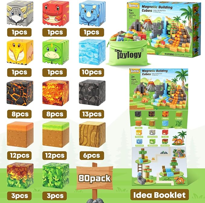 Dinosaur Toys Magnetic Blocks Volcano Edition - STEM Toys for Kids Age 3+ - Image 7