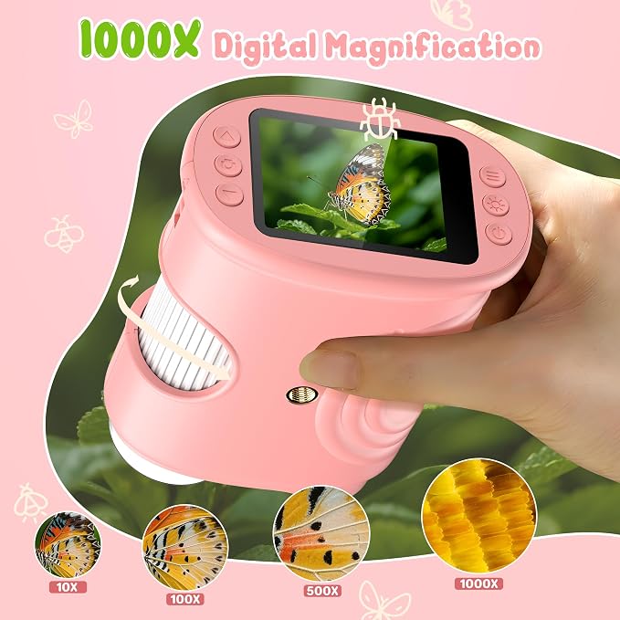 1000X Handheld Digital Microscope for Kids: Pocket Microscope with 2.0" IPS Screen - STEM Toys Birthday Gifts for Girls Boys - Portable Edu Science Kits Toddler Age 3-6 6-12 Pink - Image 3