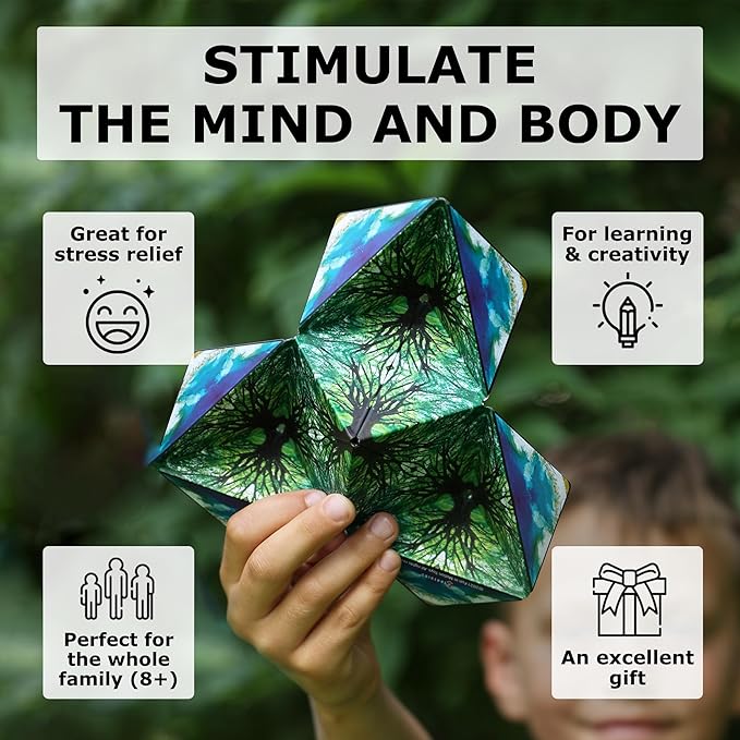 Shashibo Shape Shifting Box - Award-Winning STEM Fidget Toy with Strong Magnets - Fidget Cube Transforms Into 100+ Shapes, Christmas Stocking Stuffers Gift for Kids, Teens, and Adults (Black & White)