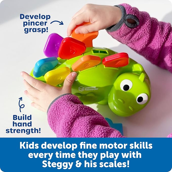 Learning Resources Steggy the Fine Motor Dino - 11 Pieces, Ages 18+ Months Toddler Learning Toys, Fine Motor and Sensory Toy, Toddler Montessori Toys, Dino Toys, Preschool Toys - Image 3