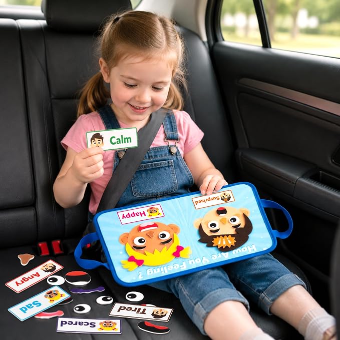 WATINC Travel Felt Board Story Set - Portable Felt Board Educational Birthday Gift for Boys Girls, Themed Storytelling Preschool Early Learning Interactive Play Kit for Toddlers (Emotional) - Image 4